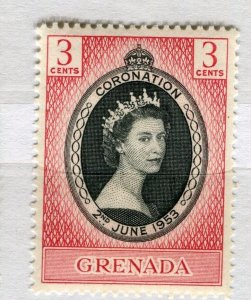 GRENADA; 1953 early QEII Coronation Portrait issue fine Mint hinged 3d. value