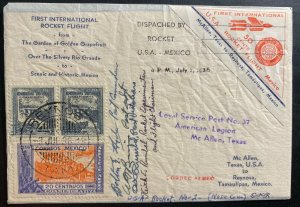 1936 McAllen TX USA First Rocket #2 Mail Flight cover To Reynosa Mexico Signed