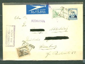 SPAIN 1937 SPANISH CIVIL WAR  CENSORED AIR COVER LAS PALMAS to HAMBURG GERMANY