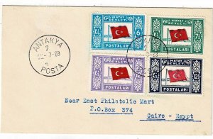 Hatay 1939 Antakya cancel on cover to Egypt, Scott 18-21