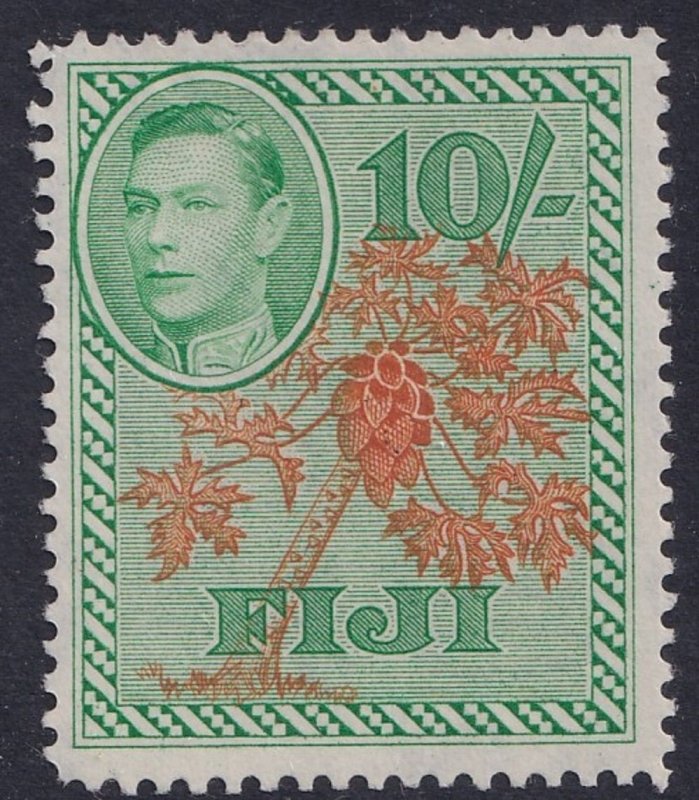 1950  FIJI - SG:266a  - KING GEORGE V I - 10/- ORANGE & EMERALD - MOUNTED MINT 