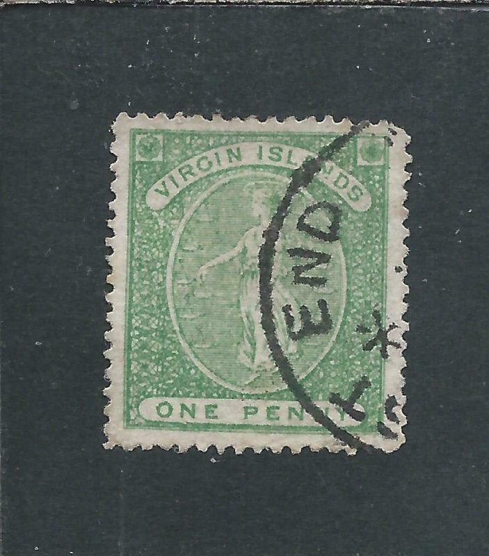 BRITISH VIRGIN IS 1867-70 1d YELLOW-GREEN PERF 15 ON GREYISH PAPER FU SG 12 