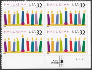 US #3118 plate block. Hanukkah.  Nice.