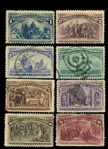Scott #230 - 237 ~ 1893 United States Columbian Expo   Used 8 Stamps
