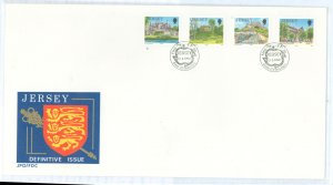 Jersey 501-504 1990 FDC - Four stamps from  the Scenic Views from the definitive series on an oversized cacheted unaddressed FDC