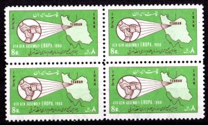 Iran 1966 Sc#1419 EROPA EMBLEM AND MAP OF PERSIA Block of 4 MNH