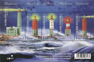 Finland 2003 Lighthouses of Finnish gulf Baltic set of 5 stamps in block MNH