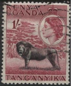 Kenya (KUT) 112 (used) 1sh lion, Eliz. II, dp mag & black (1954)