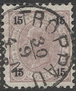 AUSTRIA 1890  Sc 57  15kr  Used VF TROPPAU Silesia, Czech postmark/cancel