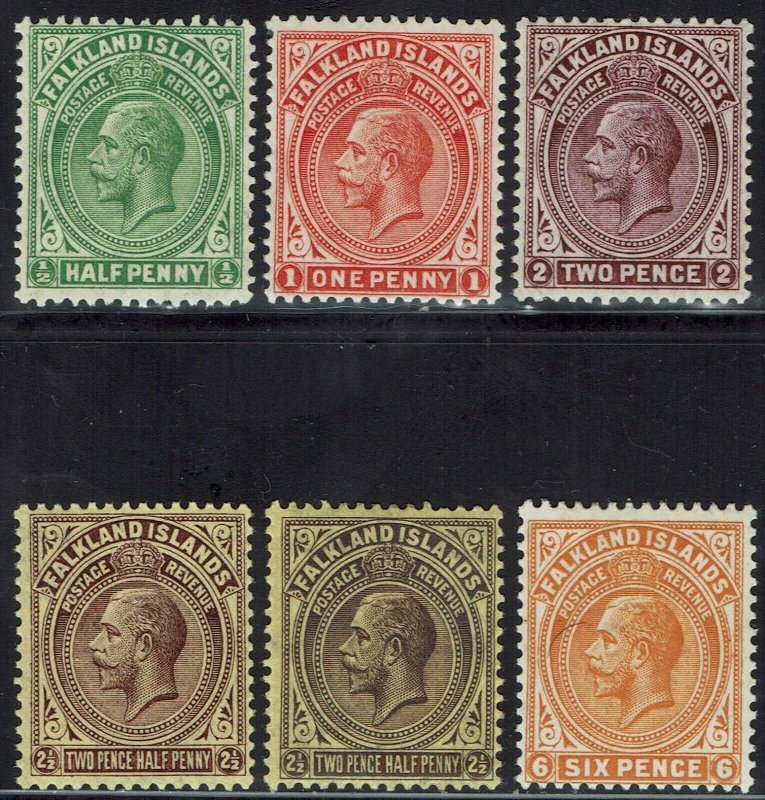 FALKLAND ISLANDS 1921 KGV RANGE TO 6D - 2½D BOTH SHADES WMK MULTI SCRIPT CA 