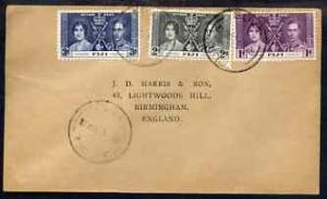 Fiji 1937 KG6 Coronation set of 3 on cover with first day...