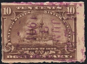 R168 10¢ Documentary Stamp (1898) Used/Cut Cancelled/Date Stamped