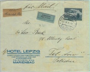 85076 - Czechoslovakia - Postal History - Hotel AIRMAIL COVER to PALESTINE  1935