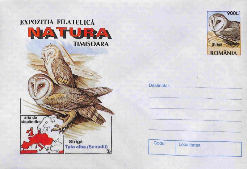 Romania PSE prepaid envelope 1998 Tyto alba barn owl Birds owl raptors