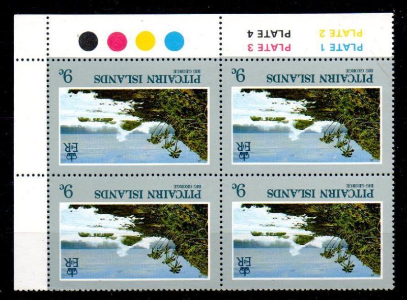 PITCAIRN ISLANDS SG212w 1981 VIEWS 9c WMK REVERSED BLOCK OF 4 MNH