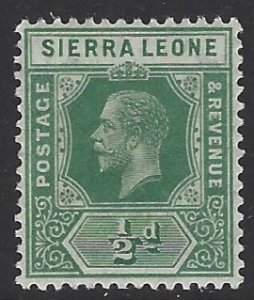 Sierra Leone, Scott #103; 1/2p King George V, Wmk 3, MNH