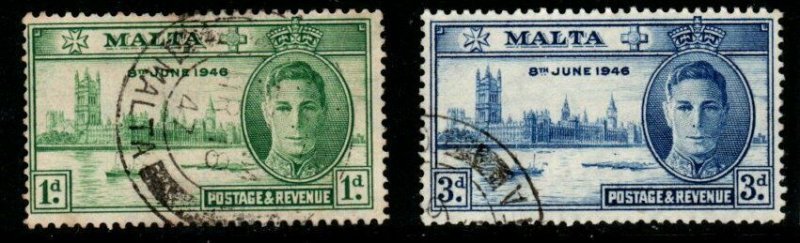 MALTA SG232/3 1946 VICTORY FINE USED