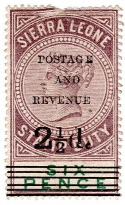 (I.B) Sierra Leone Postal : 2½d on 6d Purple & Green