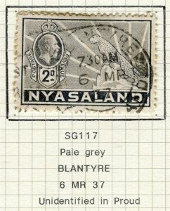 NYASALAND; 1934 early GV issue fine used Shade of 1d. POSTMARK Blantyre