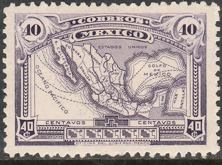 MEXICO 647, 40cents MAP OF MEXICO MINT NH. F-VF.