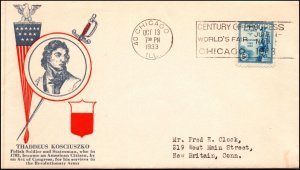 Scott 734 - 5 Cents Kosciuzko Covered Wagon FDC Typed Addr Chicago Planty 734-11