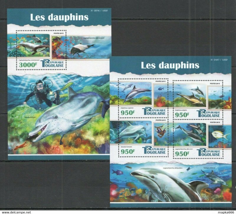 2015 Togo Wild Fauna Marine Life Dolphins Kb+Bl ** Tg100