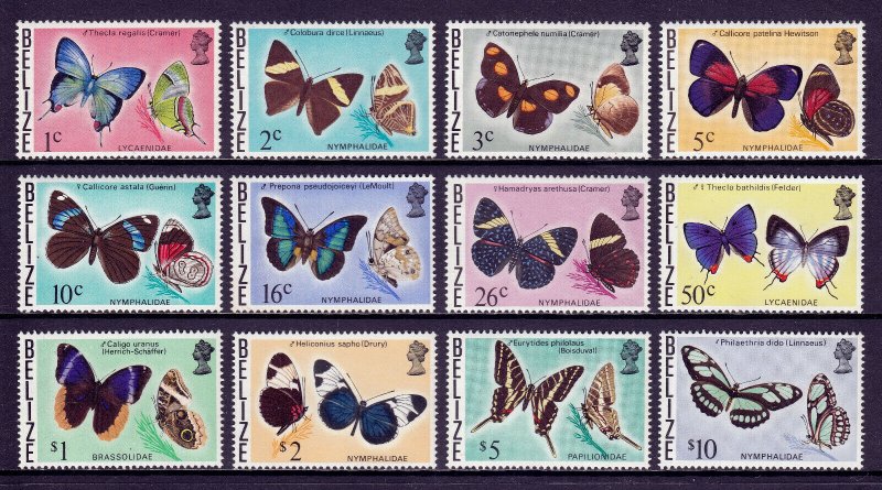 BELIZE — SCOTT 346//360 — 1974-77 BUTTERFLIES SIDEWAYS WMK. 314  — MNH — SCV $62