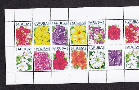 Aruba  #374   MNH  2011  sheet with 2  blocks of  10  + 2 labels   flowers