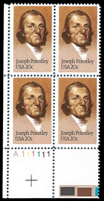 PCBstamps   US #2038 PB 80c(4x20c)Joseph Priestley, MNH, (PB-3a)