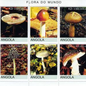 Angola 2000 Mushrooms Sheet (6) Perforated Mint (NH)