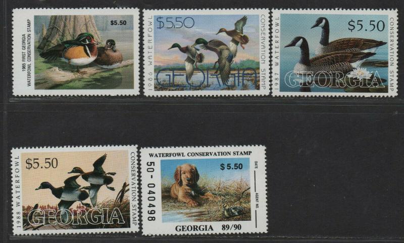 $US State Duck Stamps, Georgia Sc#1-5 M/NH/VF, complete set, Cv. $56