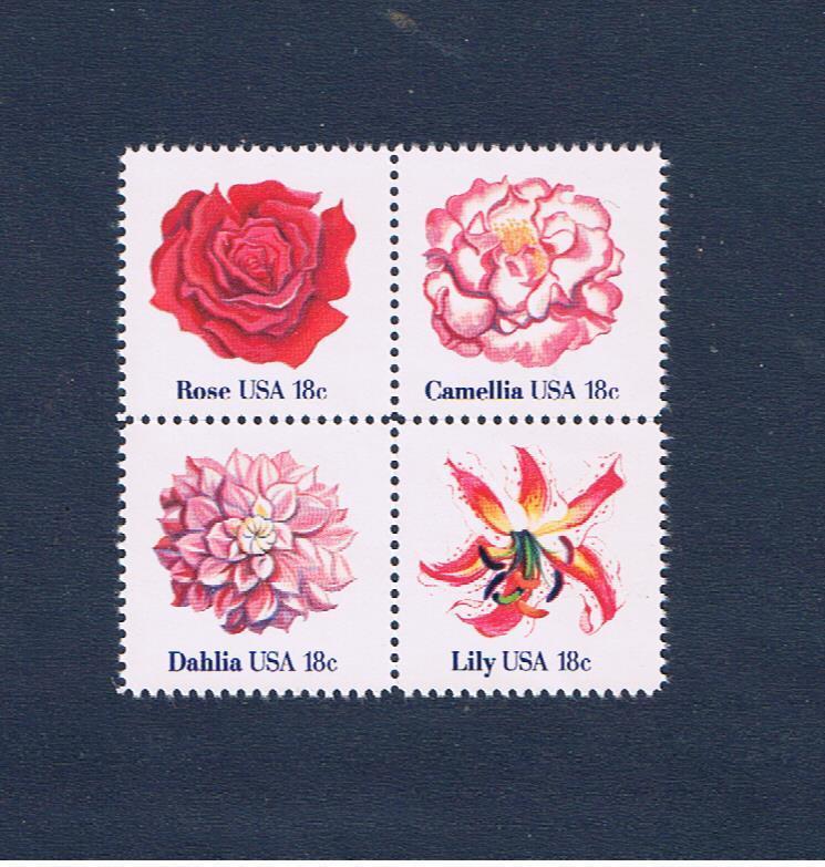 #1876-1879 MNH OG  block of 4 Flowers Free S/H