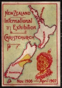 1906 New Zealand Poster Stamp New Zealand International Exhibition Christchurch