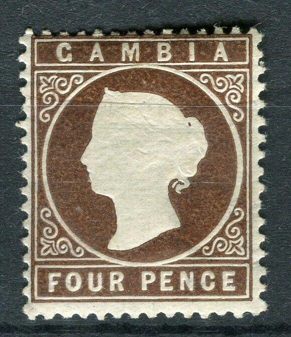 GAMBIA; 1886 classic QV Crown CA issue Mint hinged Shade of 4d. value