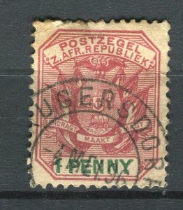 TRANSVAAL; 1890s classic Eagle type fine used 1d. + fine POSTMARK