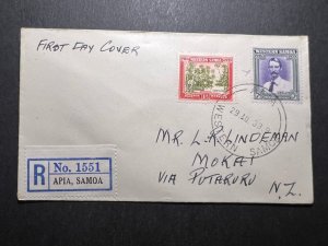 1939 Western Samoa Registered First Day Cover FDC Apia to Mokai NZ