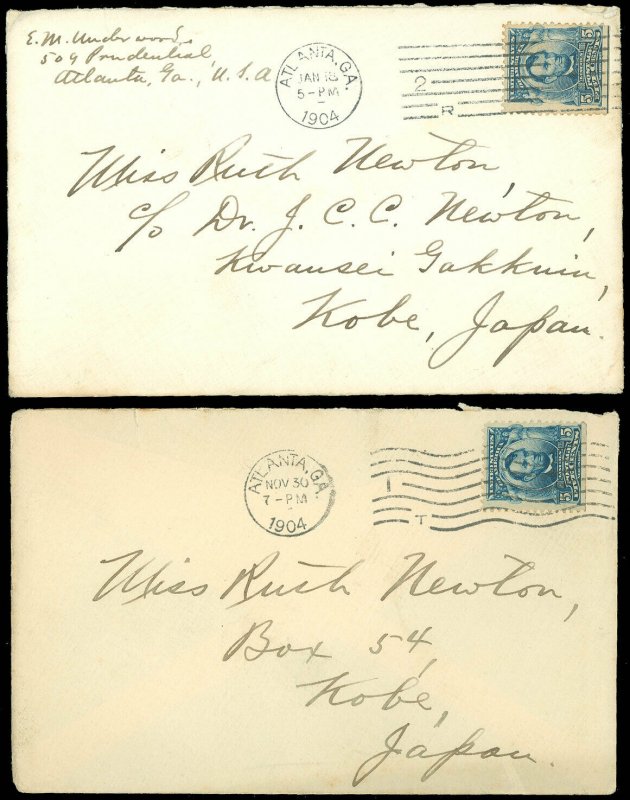 1904 LOT/2 Atlanta GA - MISSIONARY Ruth Newton & JOHN C C NEWTON KOBE JAPAN #304 