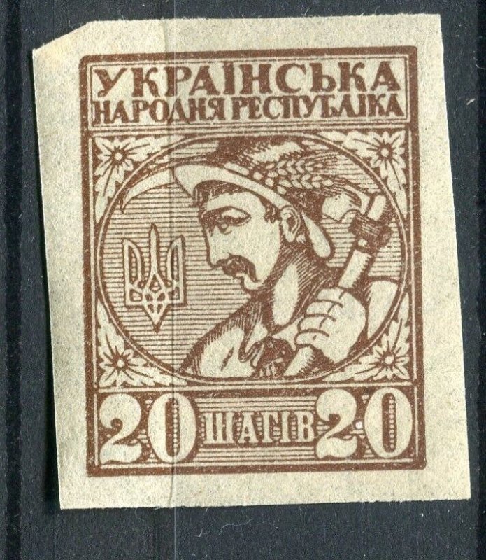 UKRAINE; 1918-20 early pictorial local issue fine Mint hinged 20sc. value