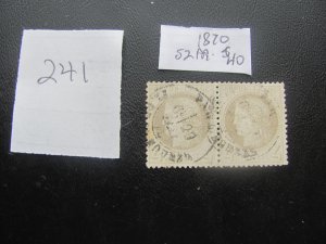 FRANCE 1870 USED SC 52 PAIR XF $100 (241)