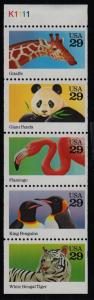 1992 Wild Animals Sc 2709a NEVER FOLDED PANE MNH Plate No K1111 giraffe penguin