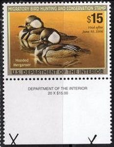 US Stamp #RW72c MNH Hooded Merganser from Press Sht. w/ Large Bottom Inscription