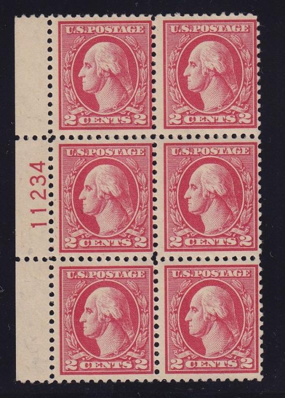 527 F-VF lightly hinged plate block of 6 nice color cv $ 180 ! see pic !