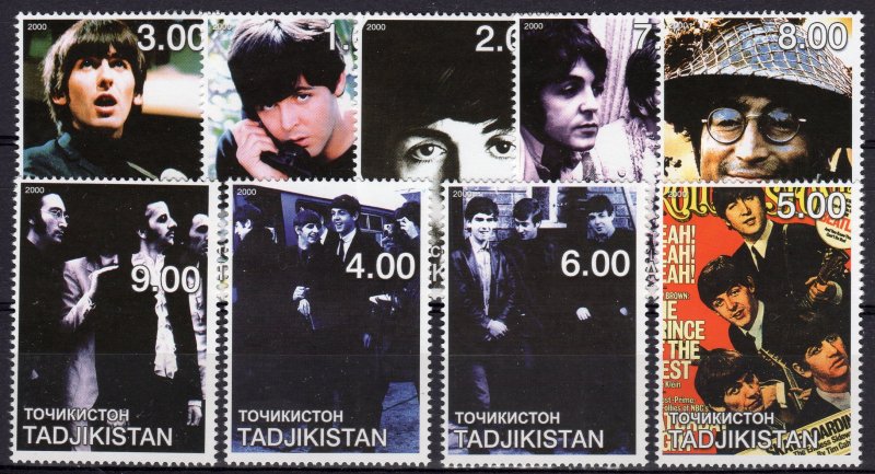 Tajikistan 2000  THE BEATLES MUSIC - Set (9) perforated MNH