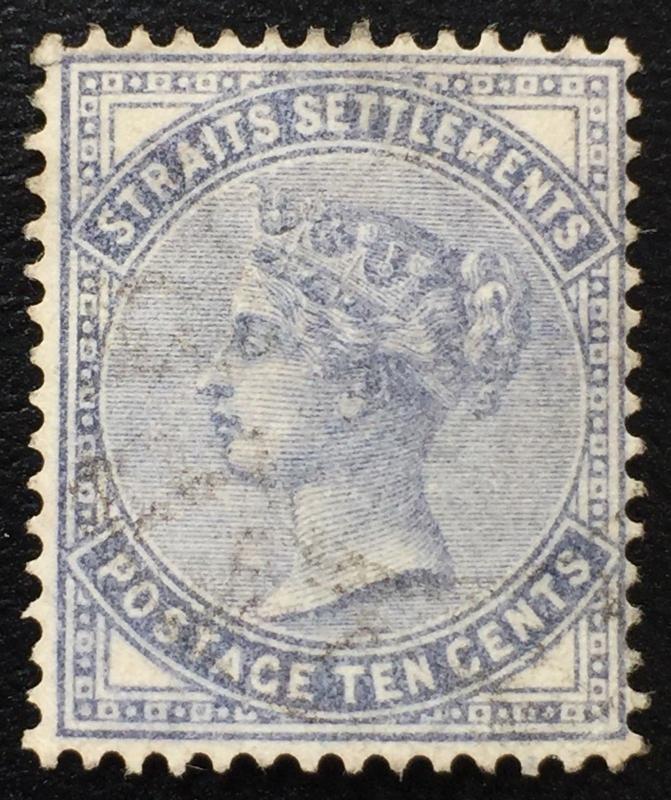 Malaya  Straits Settlements 1882 QV 10c Used Crown CC SG#49 CV£80 M1661