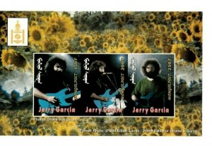 MONGOLIA 1999 - JERRY GARCIA - Sheet of 3 Stamps IMPERF - MNH