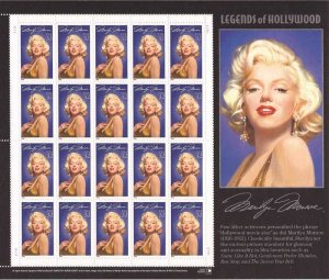 US Stamp 1995 32c Marilyn Monroe - 20 Stamp Sheet - Scott #2967
