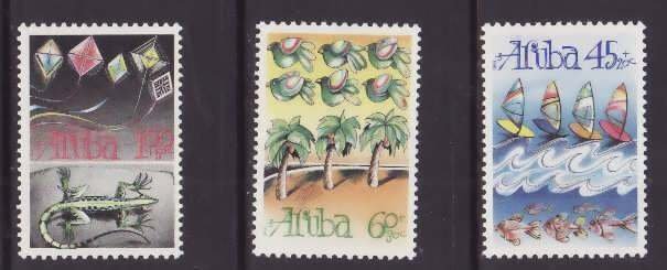 Aruba-Sc#B21-3- id5-unused NH semi-postal set-Song-Kites-Music-1990-