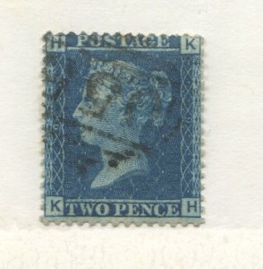 1858 2d Blue Plate 9 lettered KH used