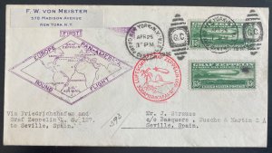 1930 New York USA Graf Zeppelin cover Round Flight Sc# C13 X 2 to Spain