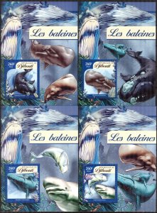 Djibouti 2016 Marine Life Whales 4 S/S Deluxe MNH